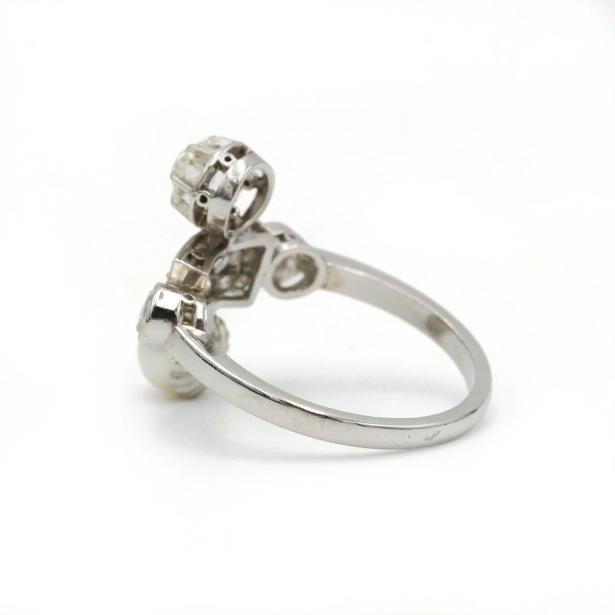 Bague - Or blanc, perles et diamants - Image 4