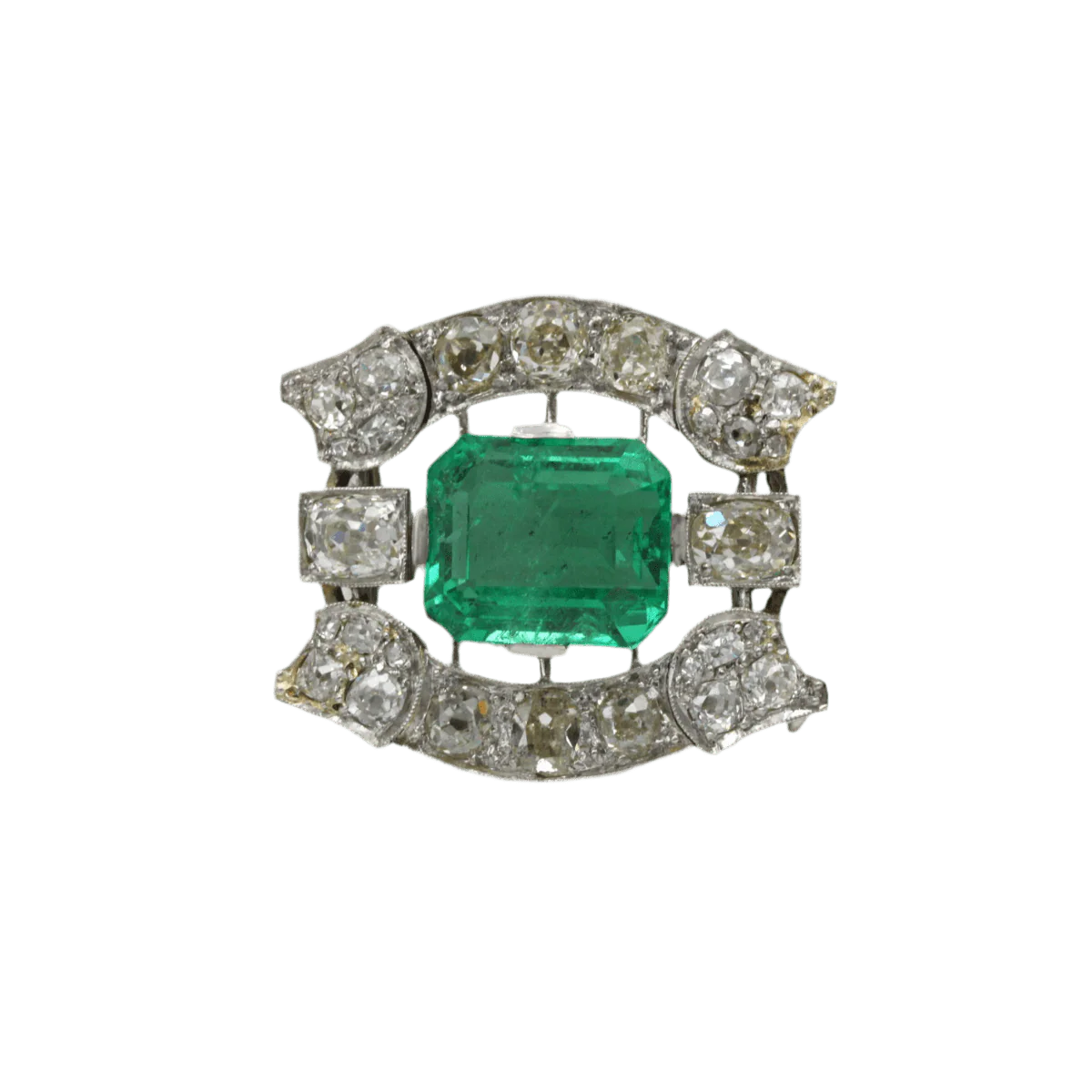 Broche Épingle en or blanc, platine, émeraude et diamants
