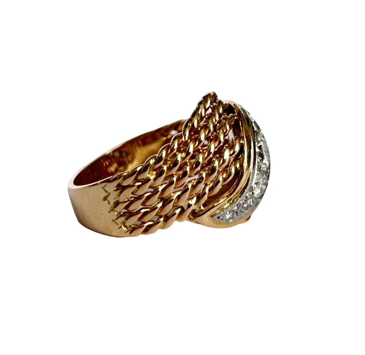 Bague "Cordage" en or rose, platine et diamants, travail Français, vers 1950 - Image 5