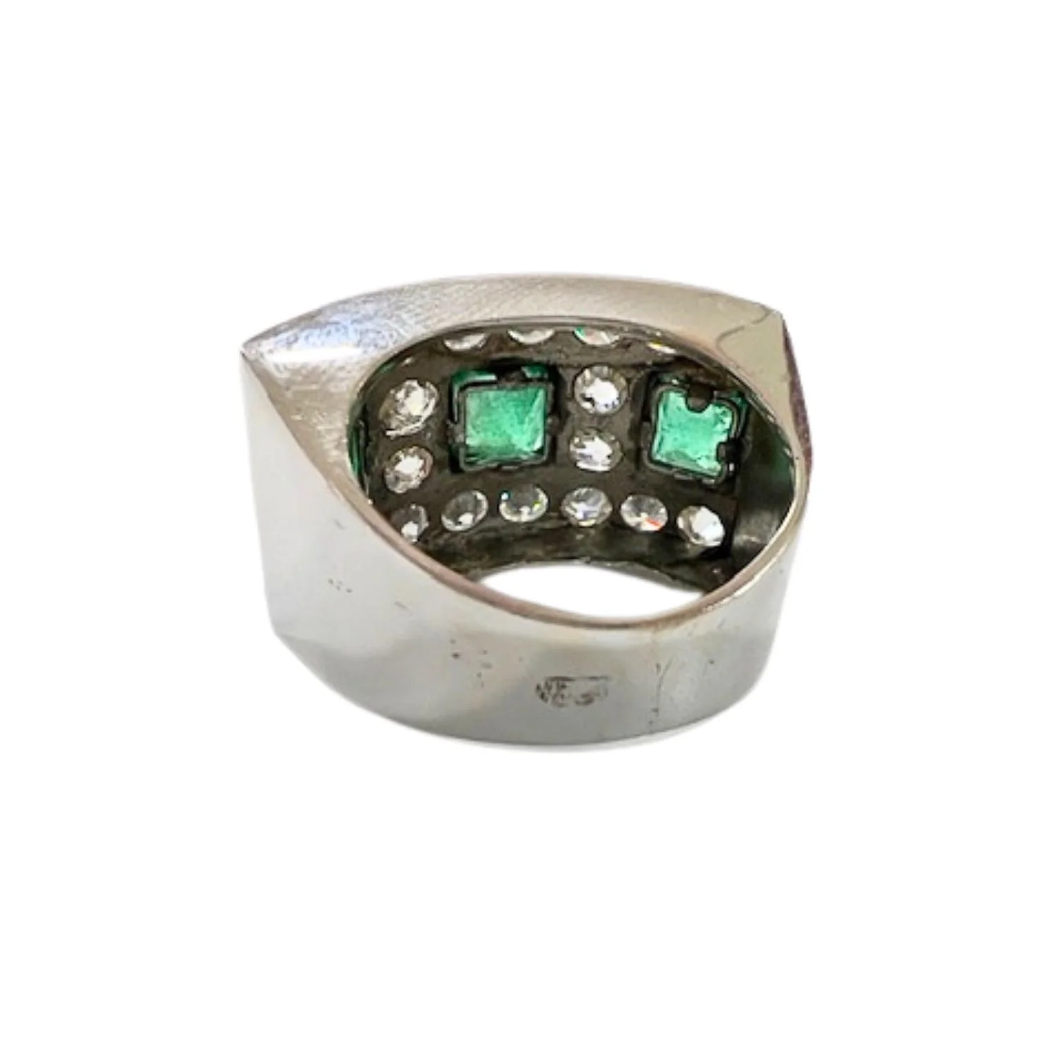 SORTIJA DISEÑO RETRO ÉPOCA 1950 de ORO 18 kts con DIAMANTES y ESMERALDAS - Image 4