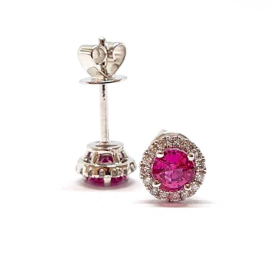 Boucles d’oreilles rubis rose diamants or blanc 18 carats - Image 4