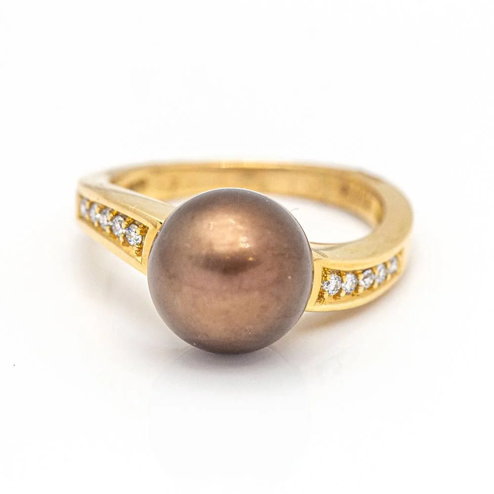 Bague LARGÉ en or rose, perle et diamants