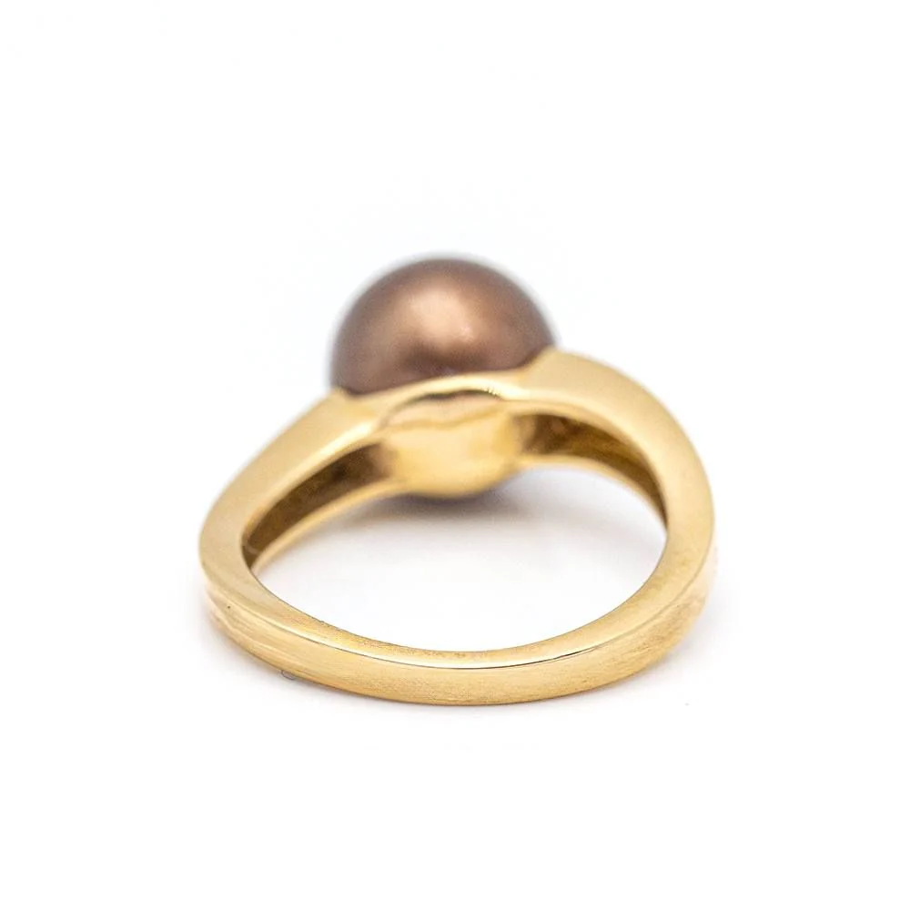 Bague LARGÉ en or rose, perle et diamants - Image 3
