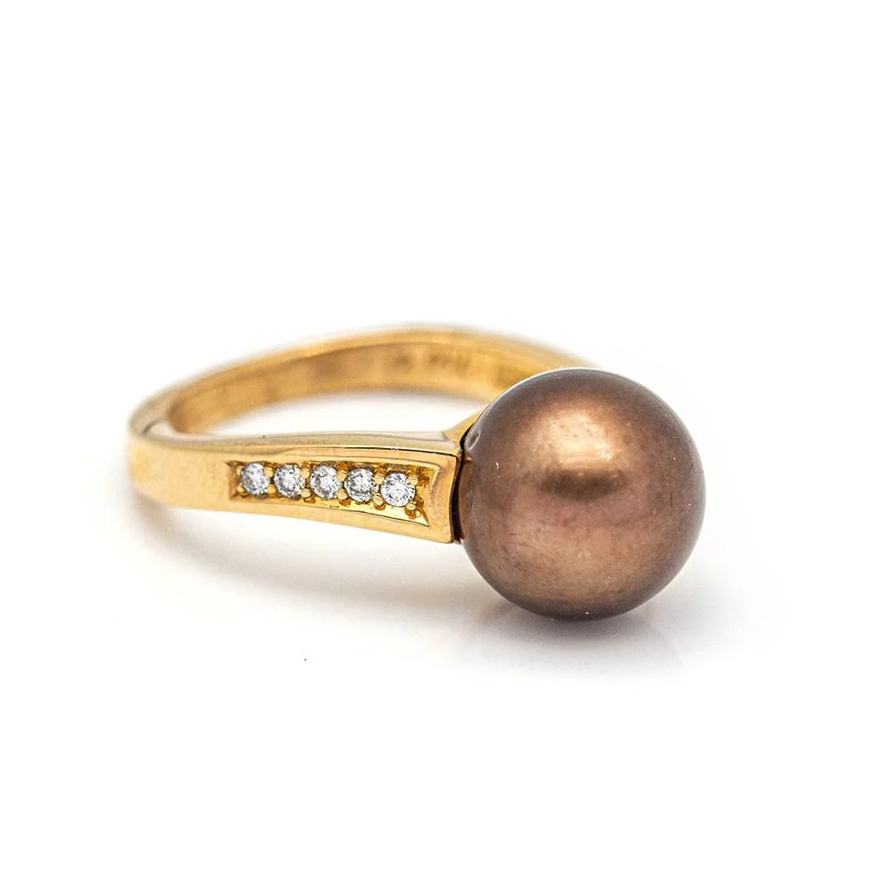 Bague LARGÉ en or rose, perle et diamants - Image 4