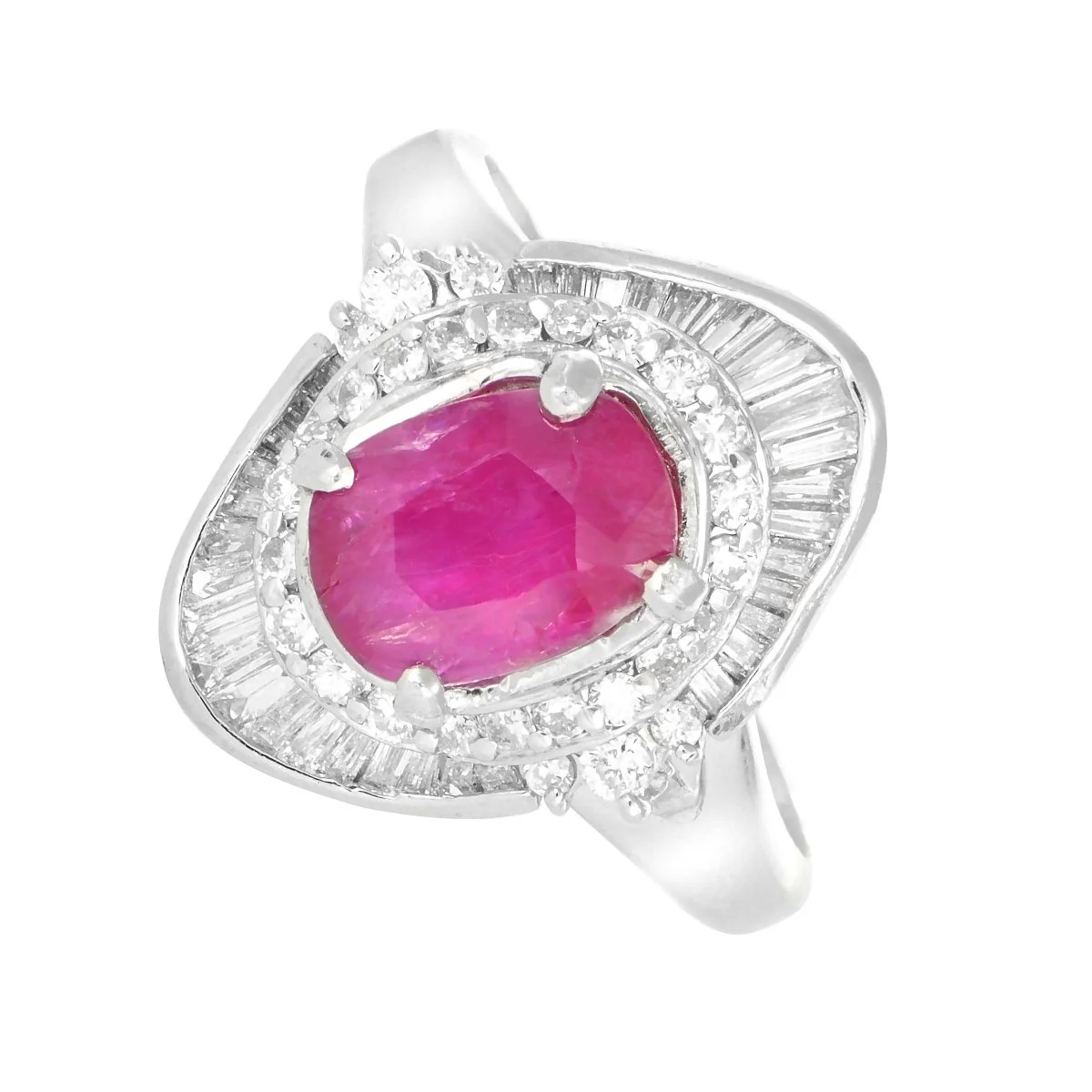 Bague Or Gris, Rubis Birman Non Chauffé et Diamants