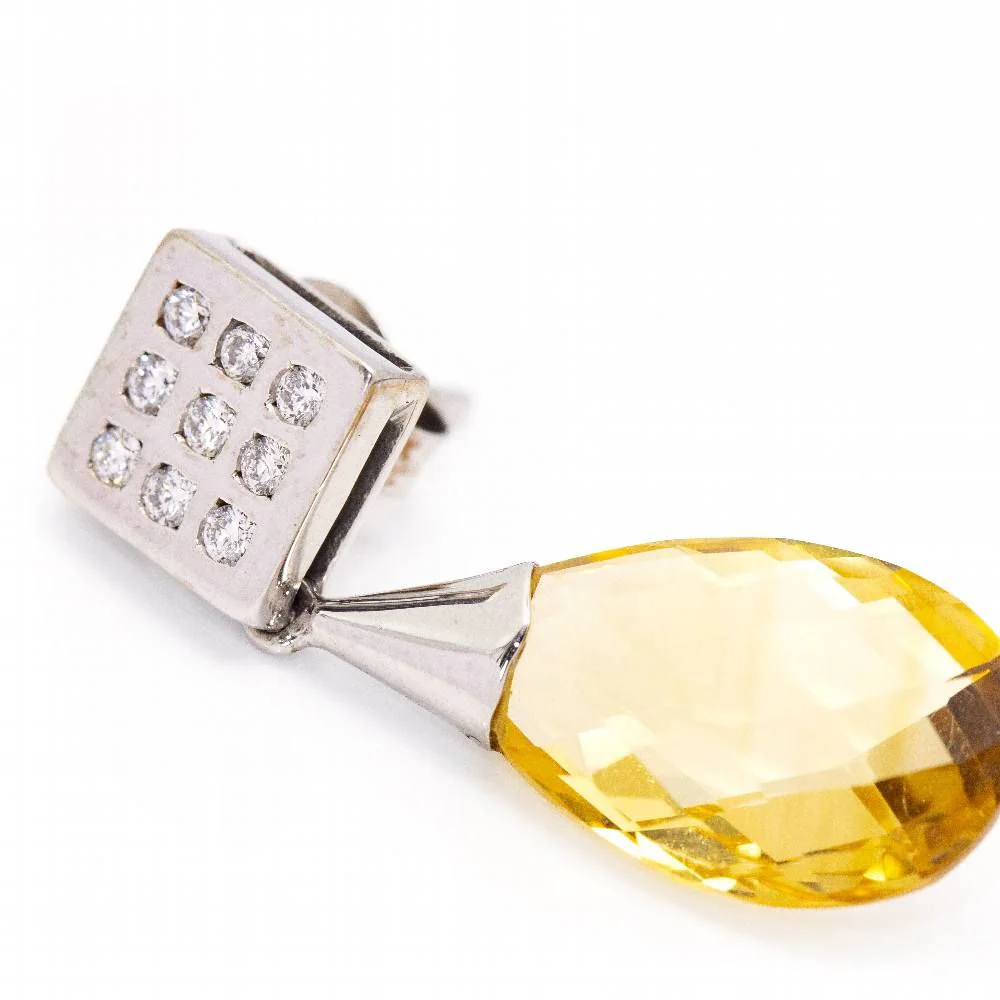 Boucles d'oreilles Pendantes en or blanc, citrine et diamants - Image 3