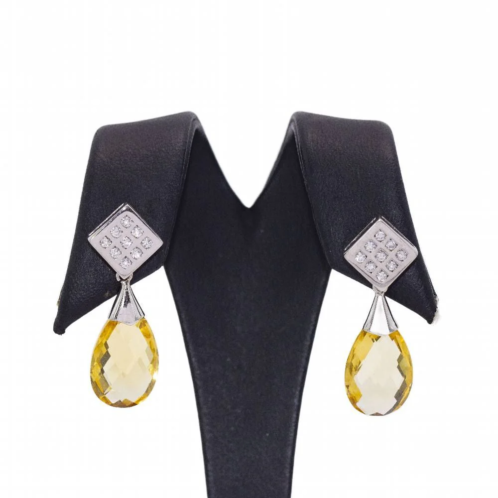 Boucles d'oreilles Pendantes en or blanc, citrine et diamants - Image 4