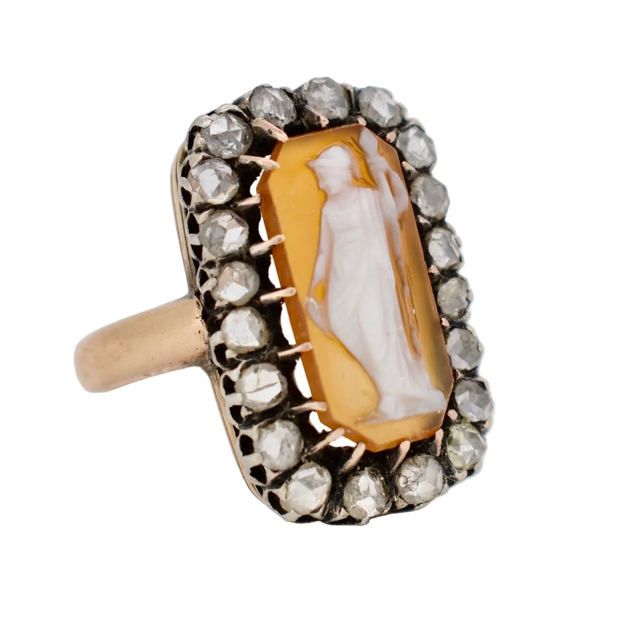 Bague Entourage en or jaune, argent, camée et diamants - Image 4