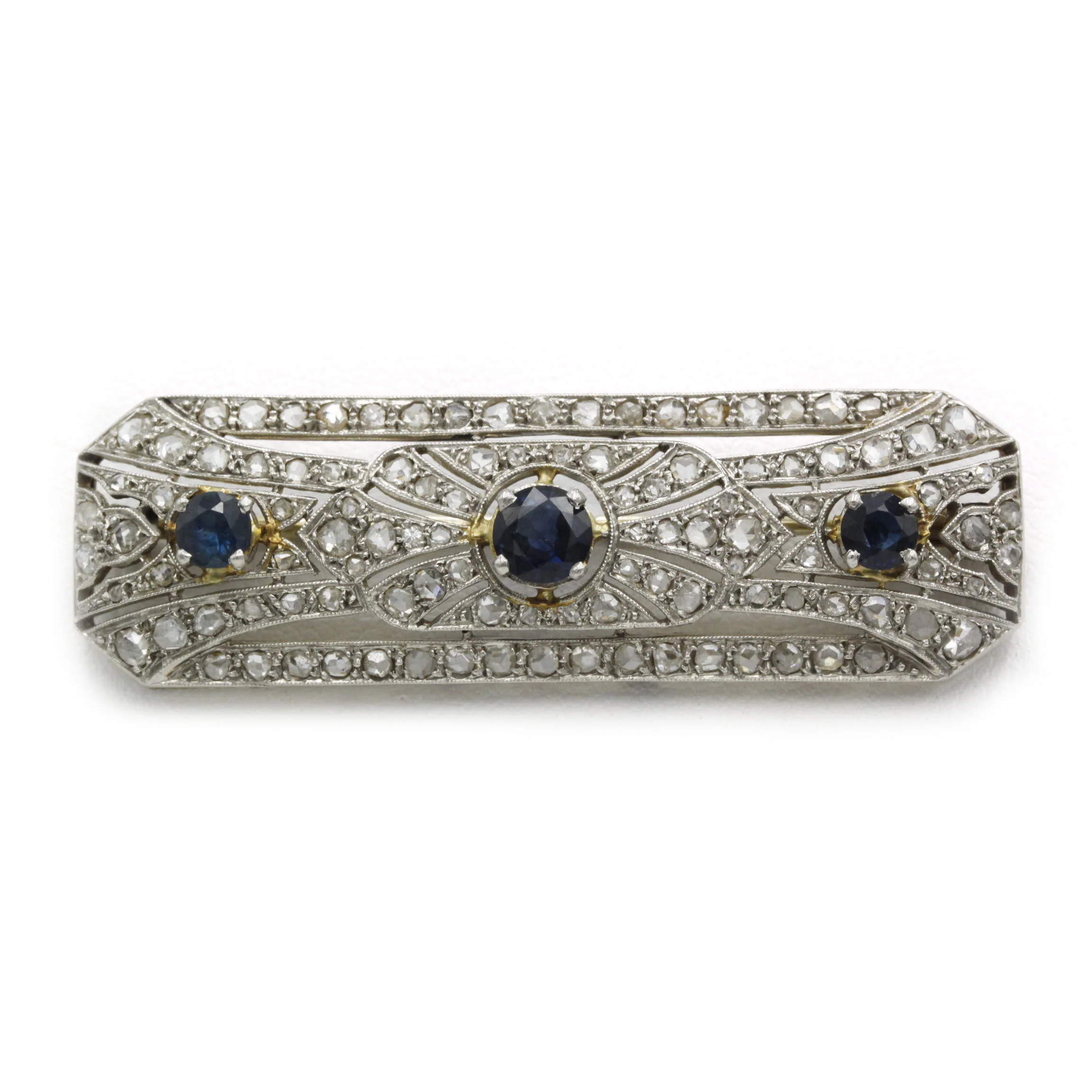 Broche - Or, Platine, Diamants & Saphirs