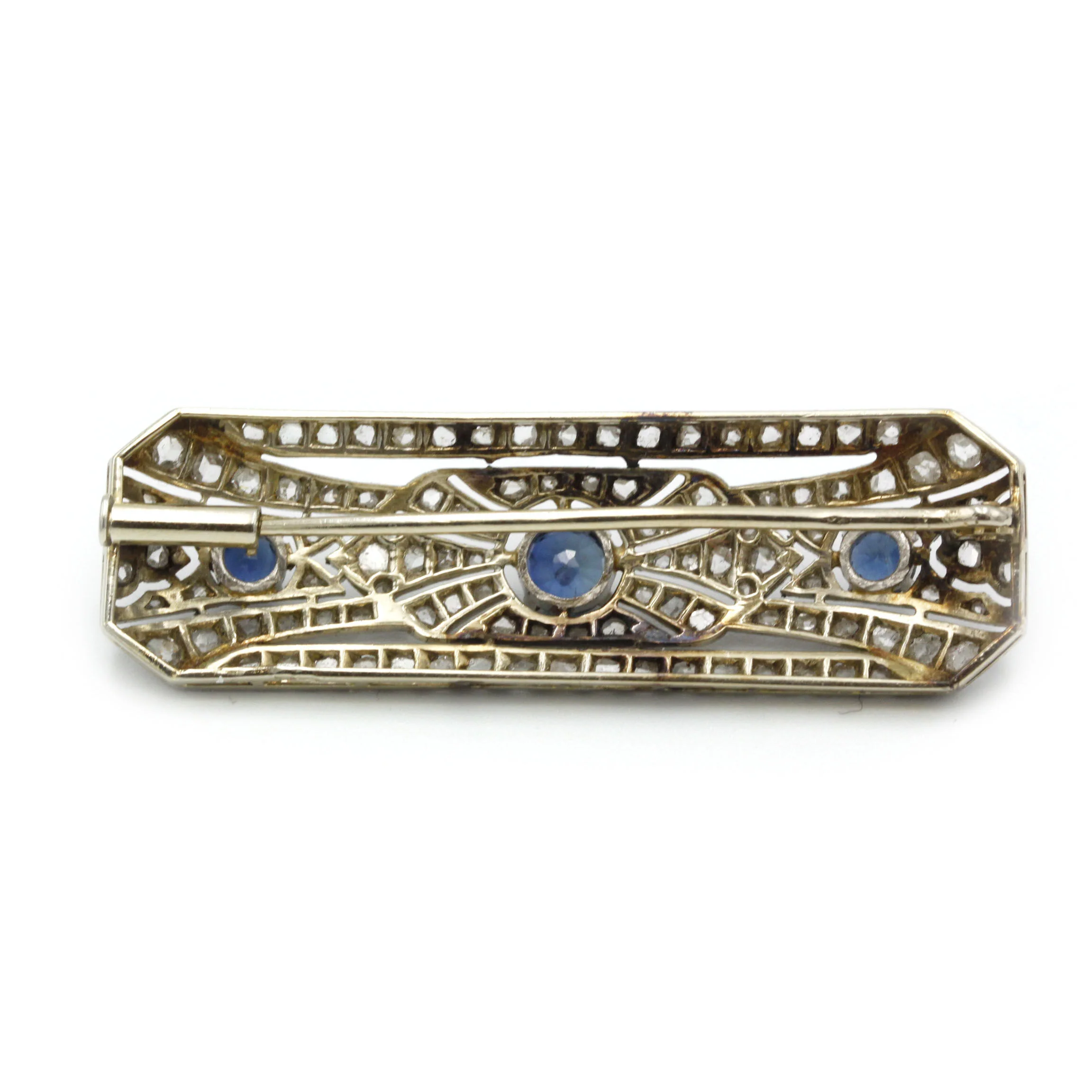 Broche - Or, Platine, Diamants & Saphirs - Image 2