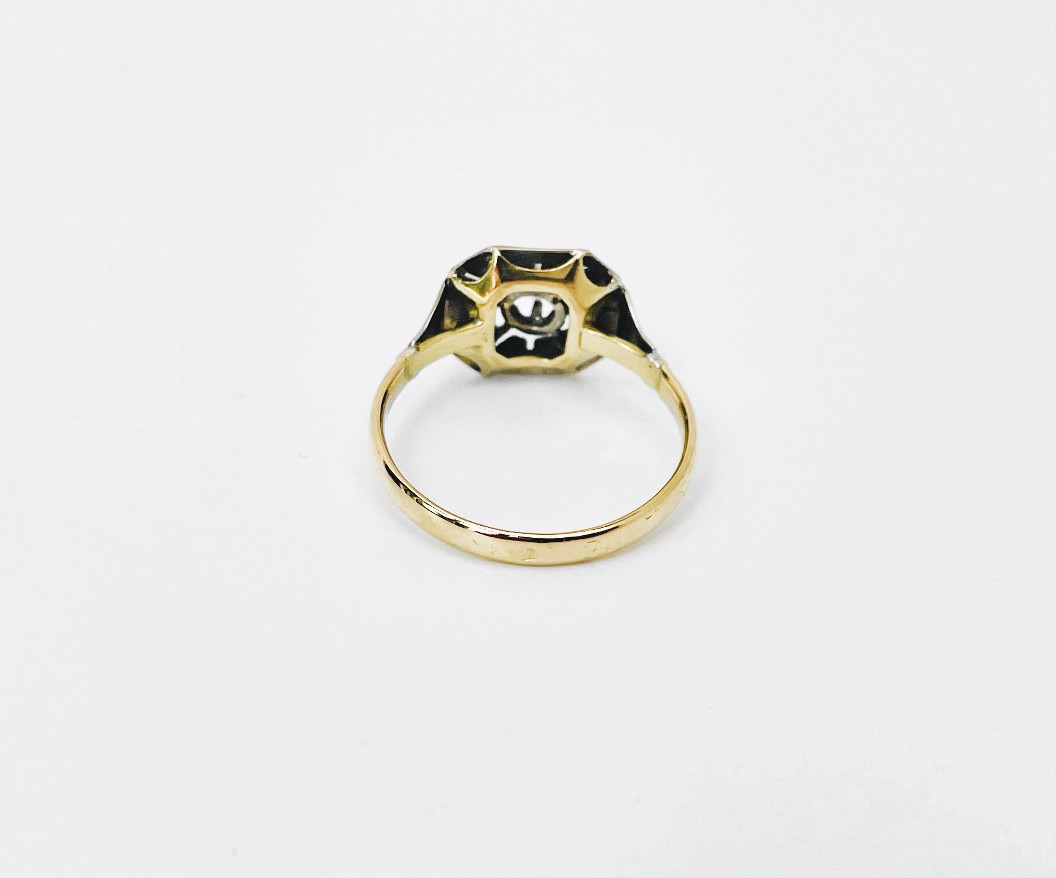 Bague solitaire diamant Art Déco en or jaune et blanc - Image 3