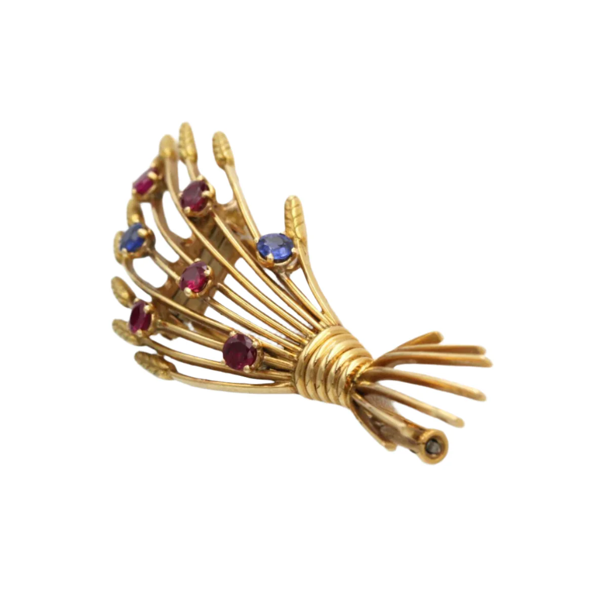 Broche Clip MELLERIO "Gerbe de Blé" en or jaune, rubis et saphirs - Image 4