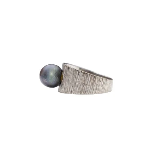 Bague Jonc en or blanc et perle - Image 3