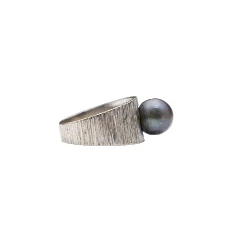 Bague Jonc en or blanc et perle - Image 5
