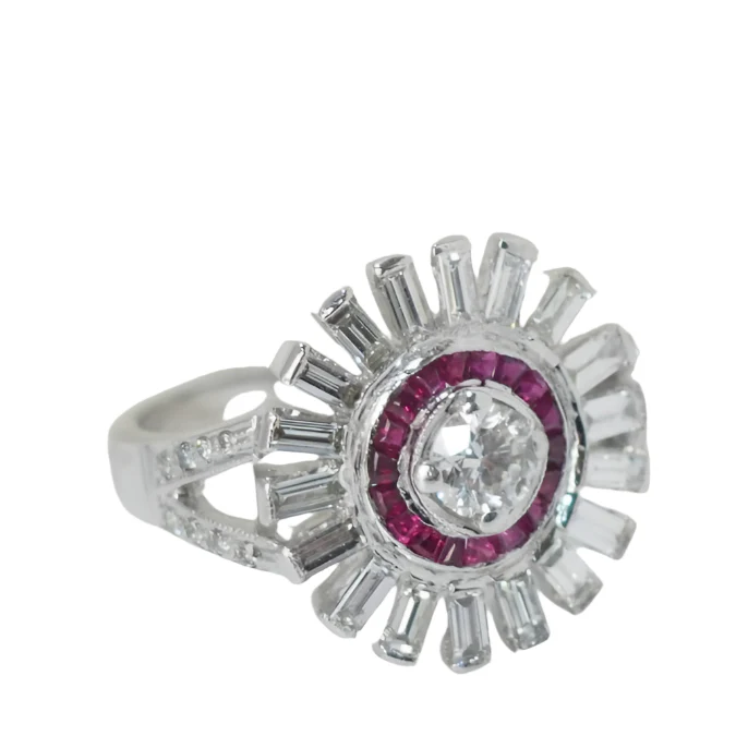 Bague Solitaire en or blanc, rubis et diamants - Image 5