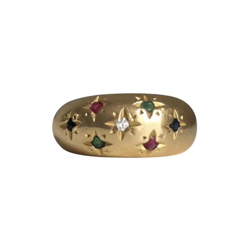 Bague Jonc en or jaune, rubis, saphirs, émeraudes et diamant