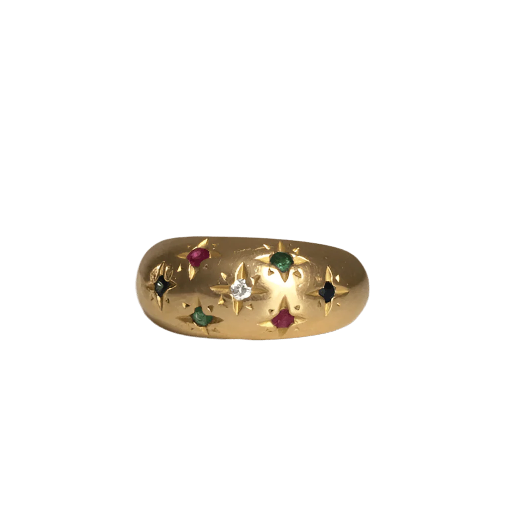 Bague Jonc en or jaune, rubis, saphirs, émeraudes et diamant - Image 3