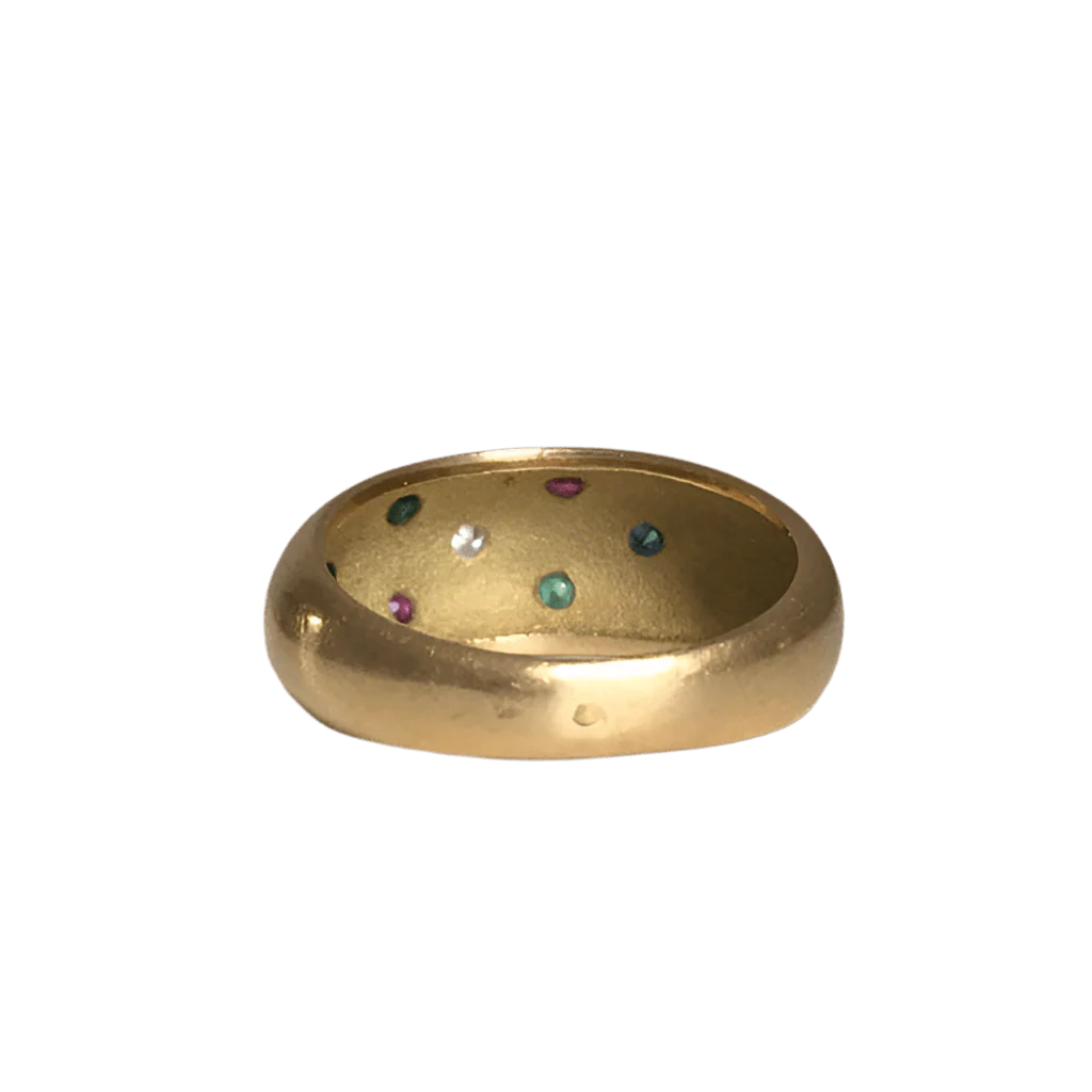 Bague Jonc en or jaune, rubis, saphirs, émeraudes et diamant - Image 4