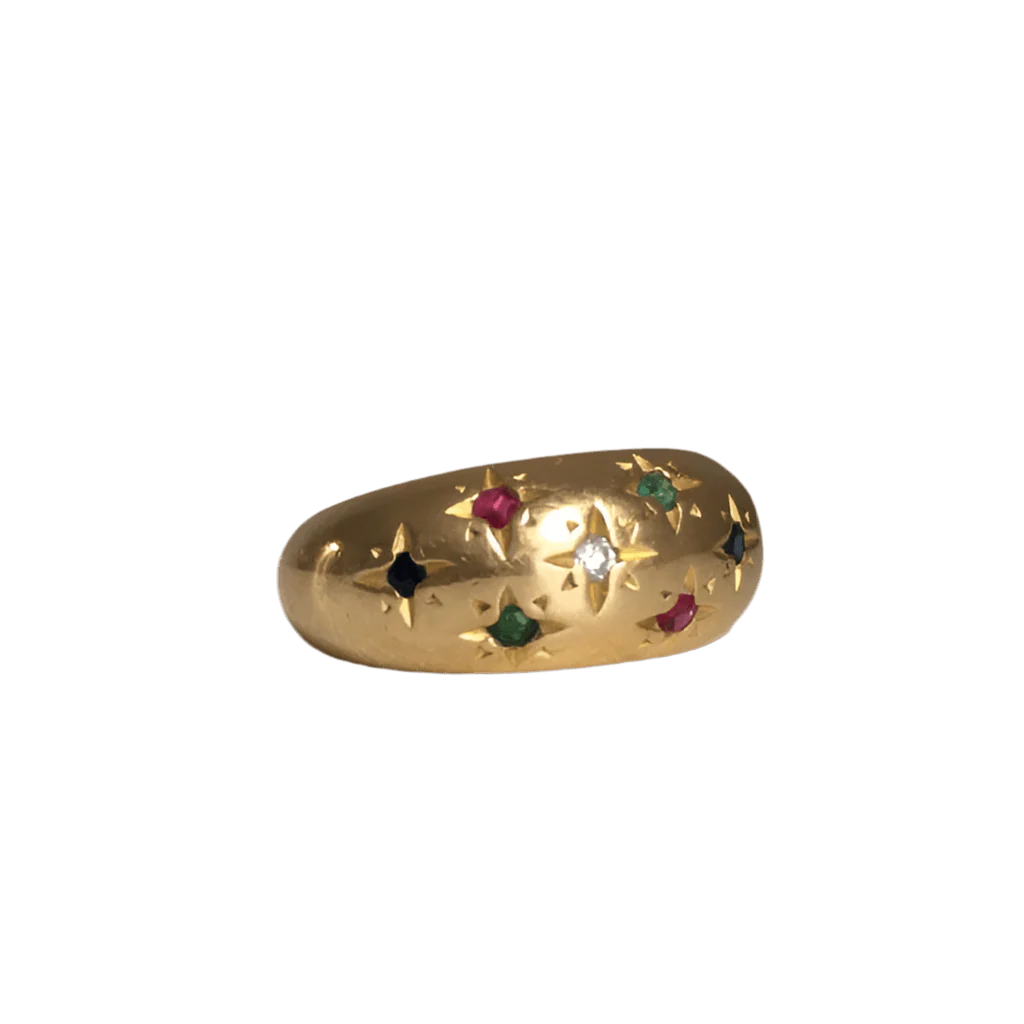 Bague Jonc en or jaune, rubis, saphirs, émeraudes et diamant - Image 5