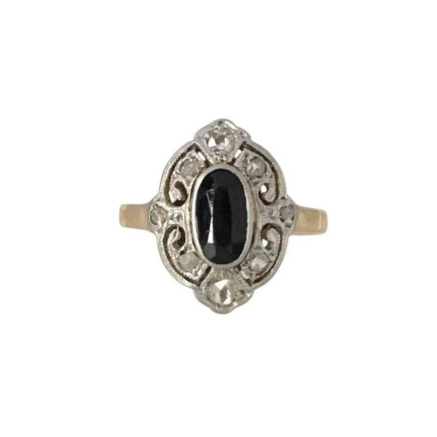 Bague Belle Époque en or jaune 18K et platine