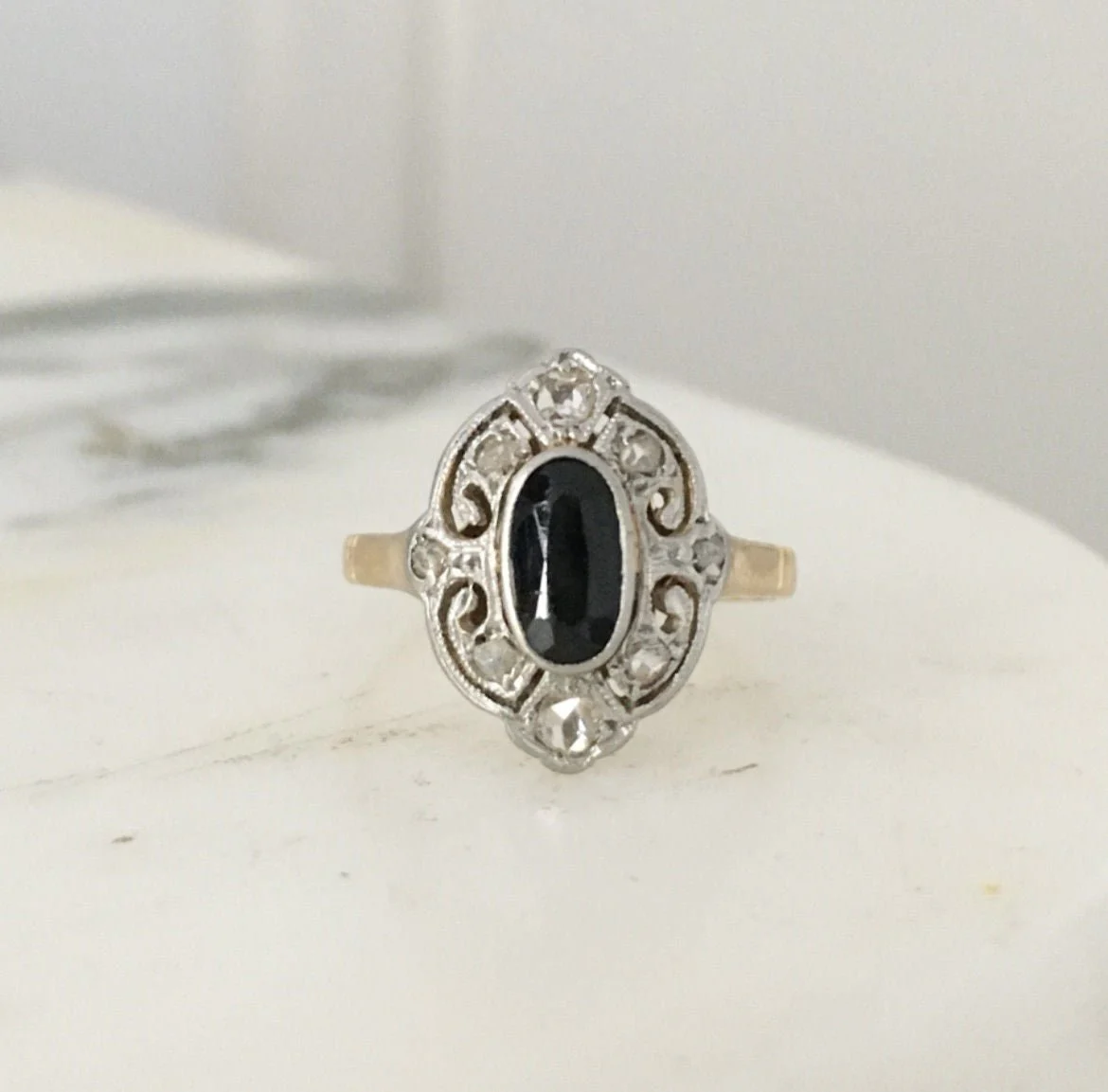 Bague Belle Époque en or jaune 18K et platine - Image 3