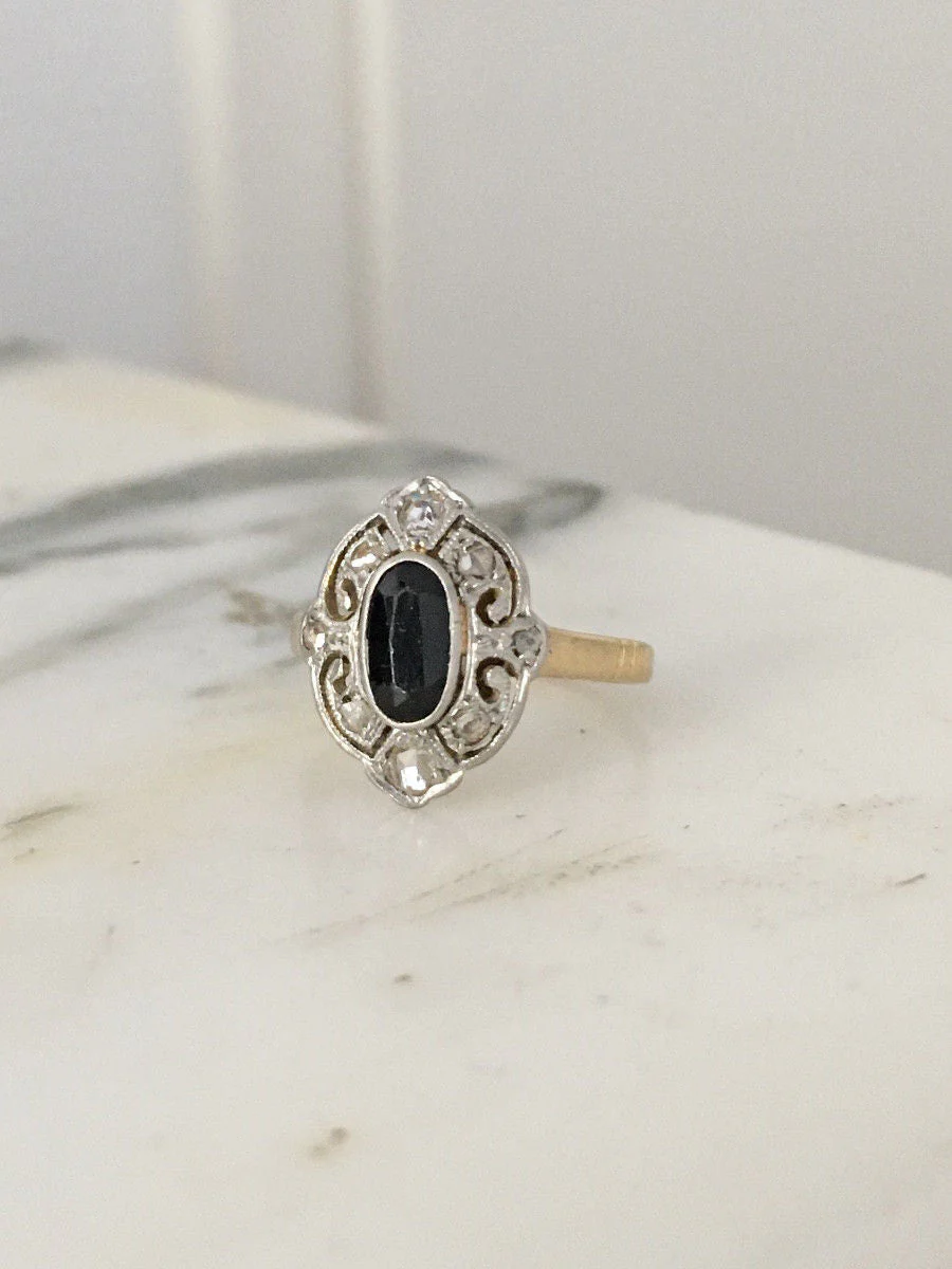 Bague Belle Époque en or jaune 18K et platine - Image 4
