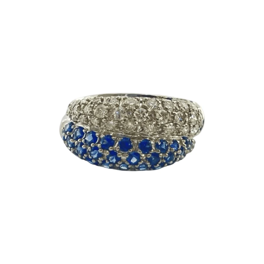 Bague Demi-alliance or blanc saphirs et diamants