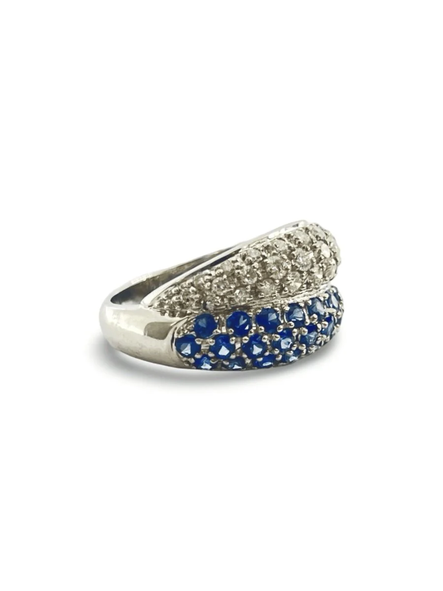 Bague Demi-alliance or blanc saphirs et diamants - Image 2