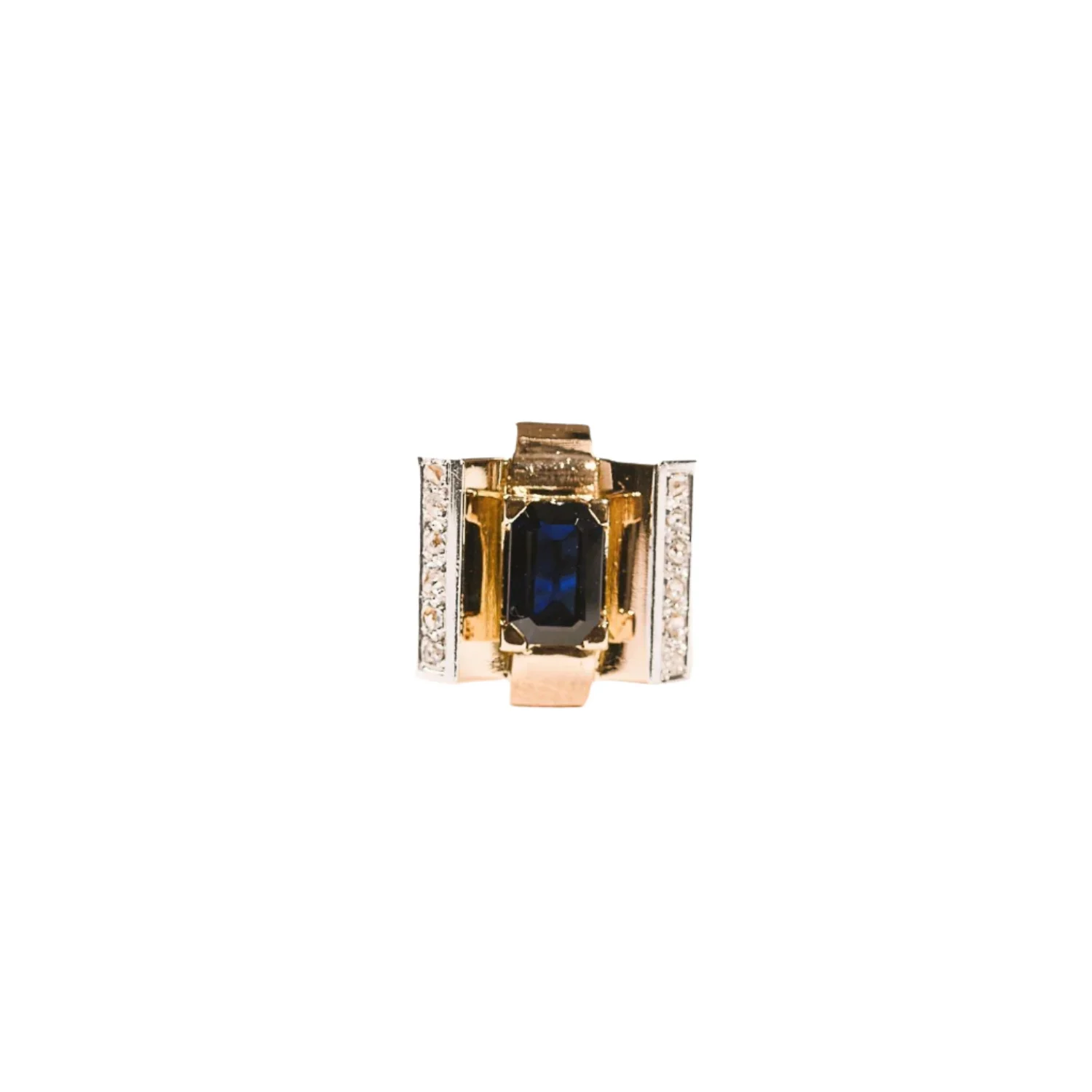 Bague Tank en or jaune, or blanc, saphir et diamants