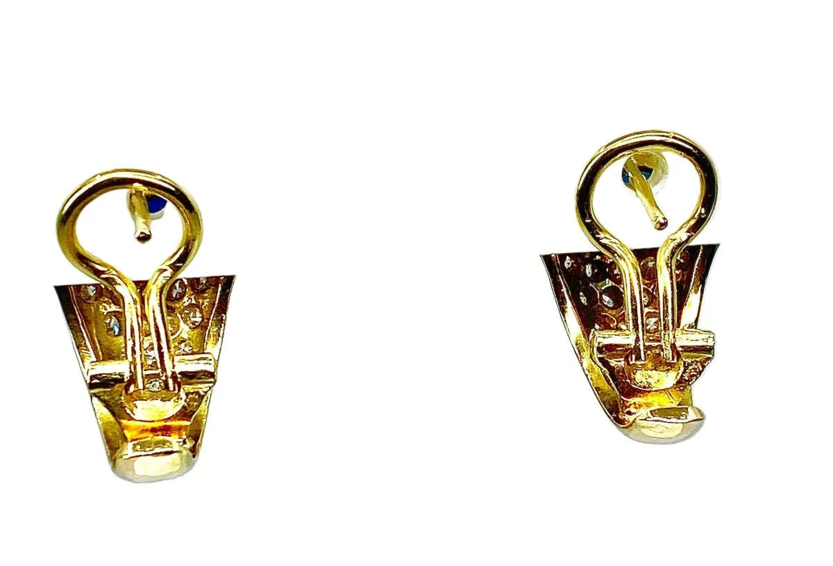 Boucles d'oreilles Clips en or jaune, saphirs et diamants - Image 2