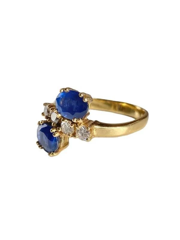 Bague Toi & Moi en or jaune, saphirs et diamants - Image 3