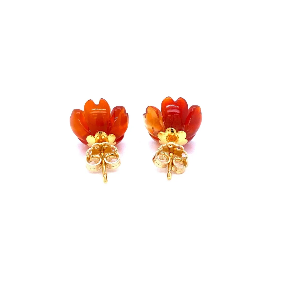 1960s Diamond Carnelian Stud Flower Earrings - Image 5