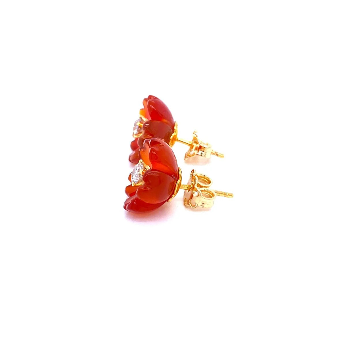 1960s Diamond Carnelian Stud Flower Earrings - Image 6