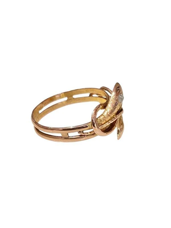 Bague ancienne à deux têtes de serpents en or rose 18k - Image 4