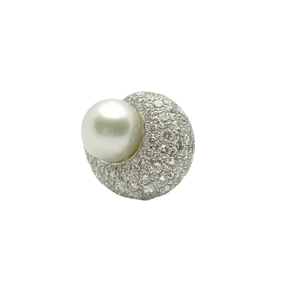 Bague en or blanc, perle et diamants