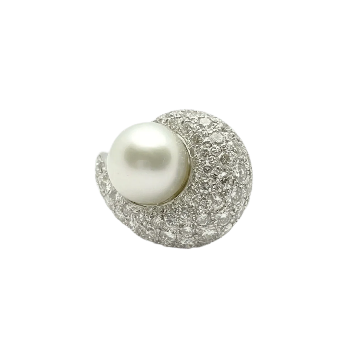 Bague en or blanc, perle et diamants - Image 4