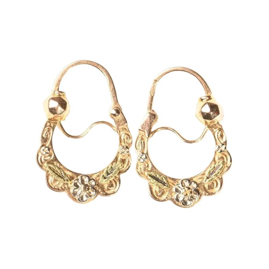 Boucles d'oreilles Créoles en or blanc, or jaune et or vert