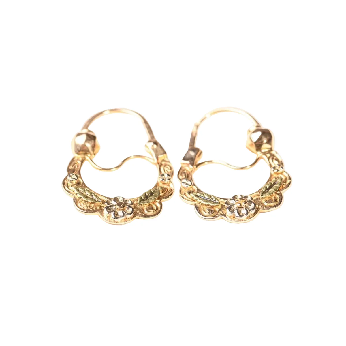 Boucles d'oreilles Créoles en or blanc, or jaune et or vert - Image 3