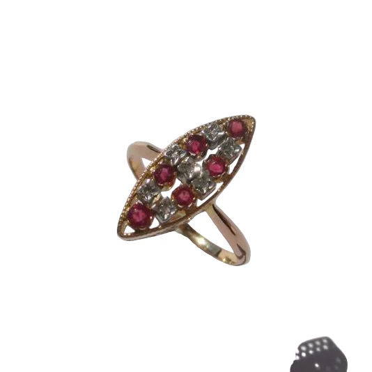 Bague Marquise en or rose, platine, rubis et diamants - Image 2
