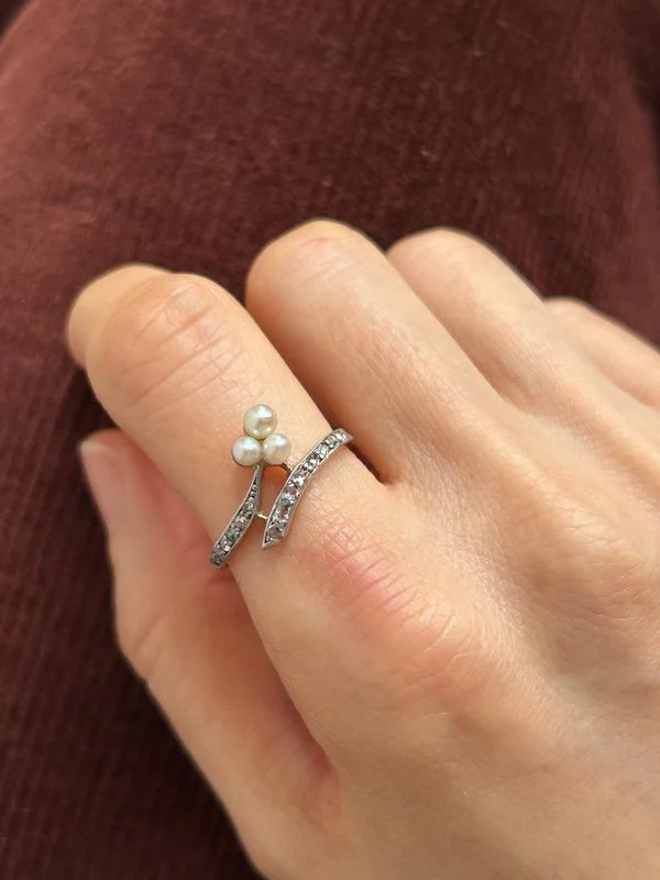 Bague ancienne trèfle en or jaune 18k et argent - Image 3