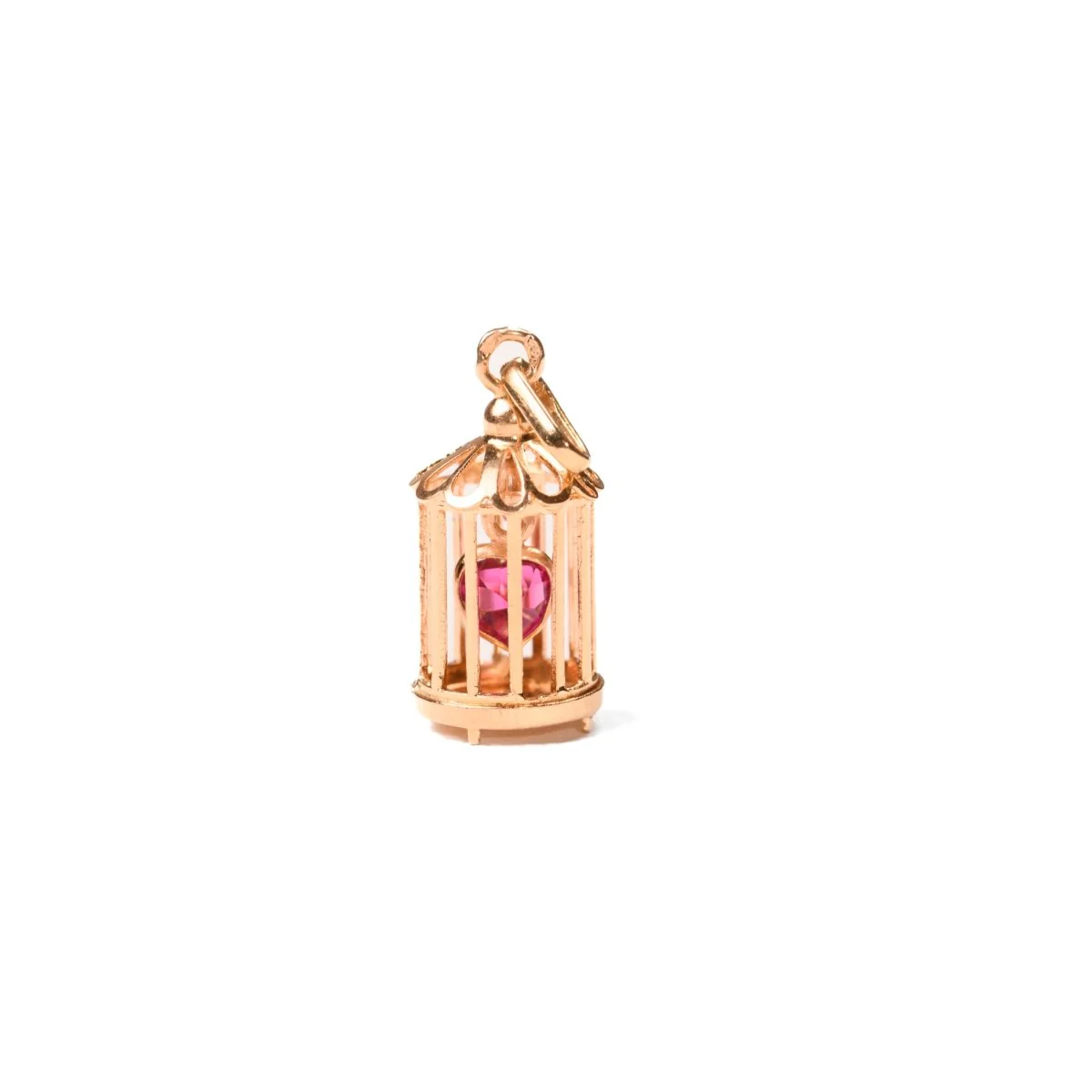 Pendentif "L'amour en Cage" en or rose et rubis