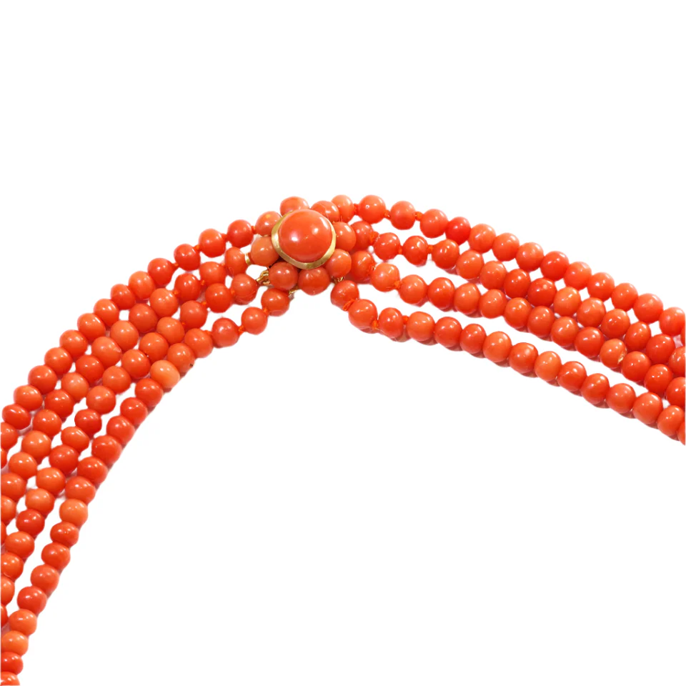 Collier Sautoir en or jaune, perles et corail - Image 3