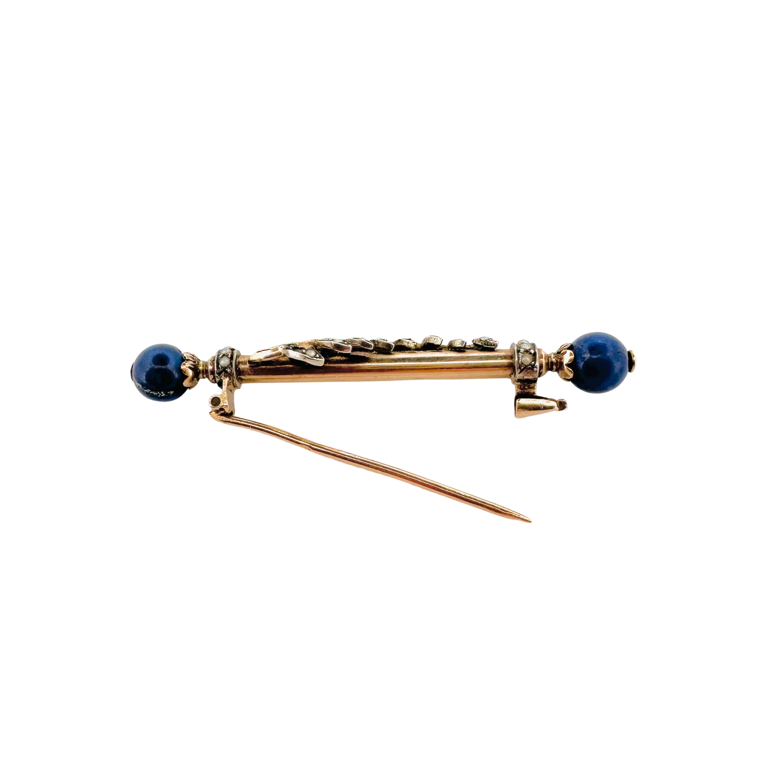 Broche en or rose, lapis-lazuli et perles - Image 5