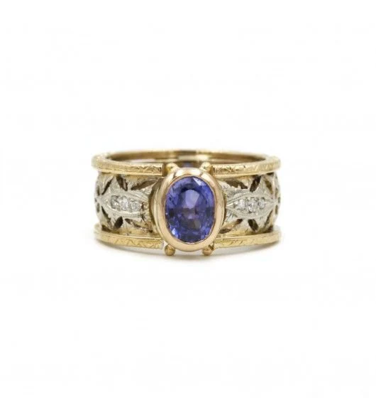 Bague - Or. Saphir Et Diamants