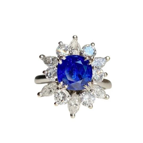 Bague en or blanc 18k ornée d'un saphir Birman non chauffé