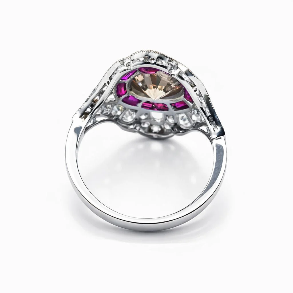 ANILLO EN PLATINO CON DIAMANTES Y RUBIES, ESTILO ART DÉCO - Image 2