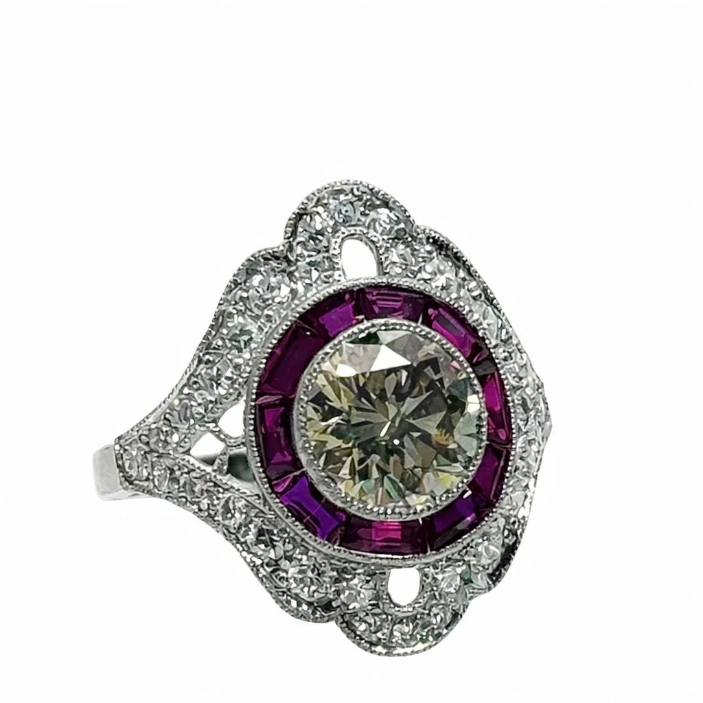 ANILLO EN PLATINO CON DIAMANTES Y RUBIES, ESTILO ART DÉCO - Image 3
