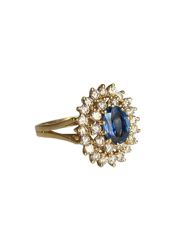 Bague en or jaune 18k saphir et diamants - Image 4