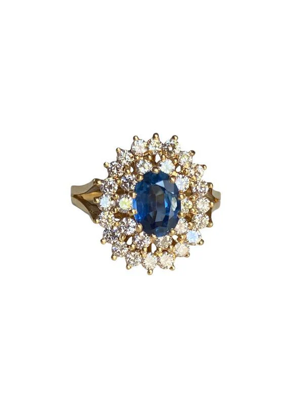 Bague en or jaune 18k saphir et diamants - Image 5