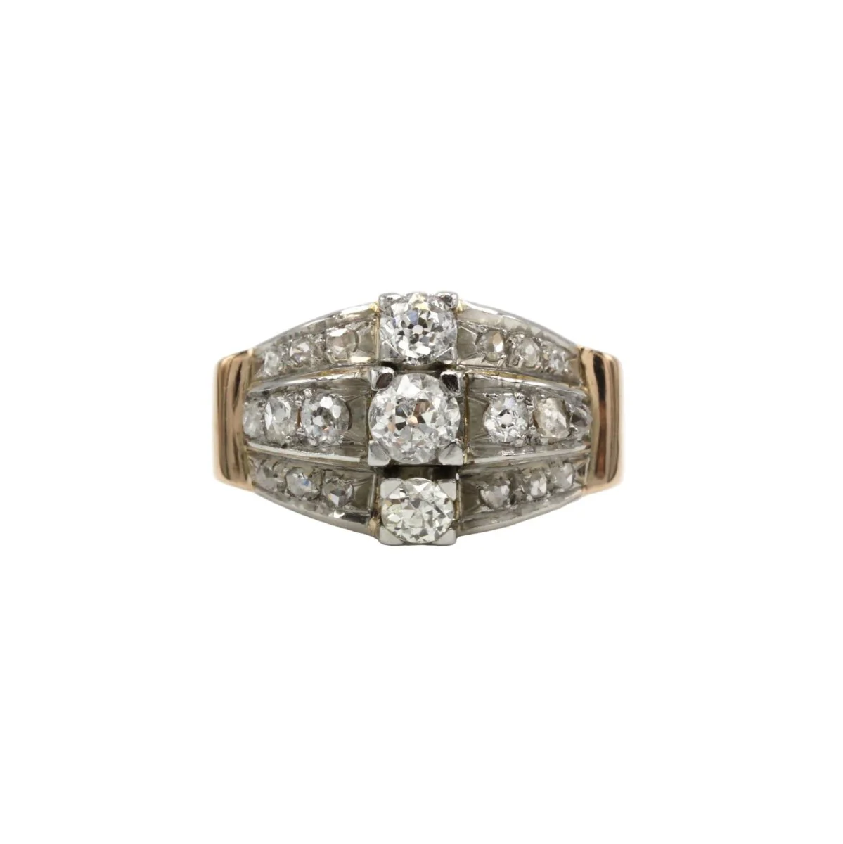 Bague Tank - Or rose, Platine et Diamants
